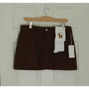 Project Rebel Brown Corduroy Mini Skirt w/ Horse Socks Sz Large NWT